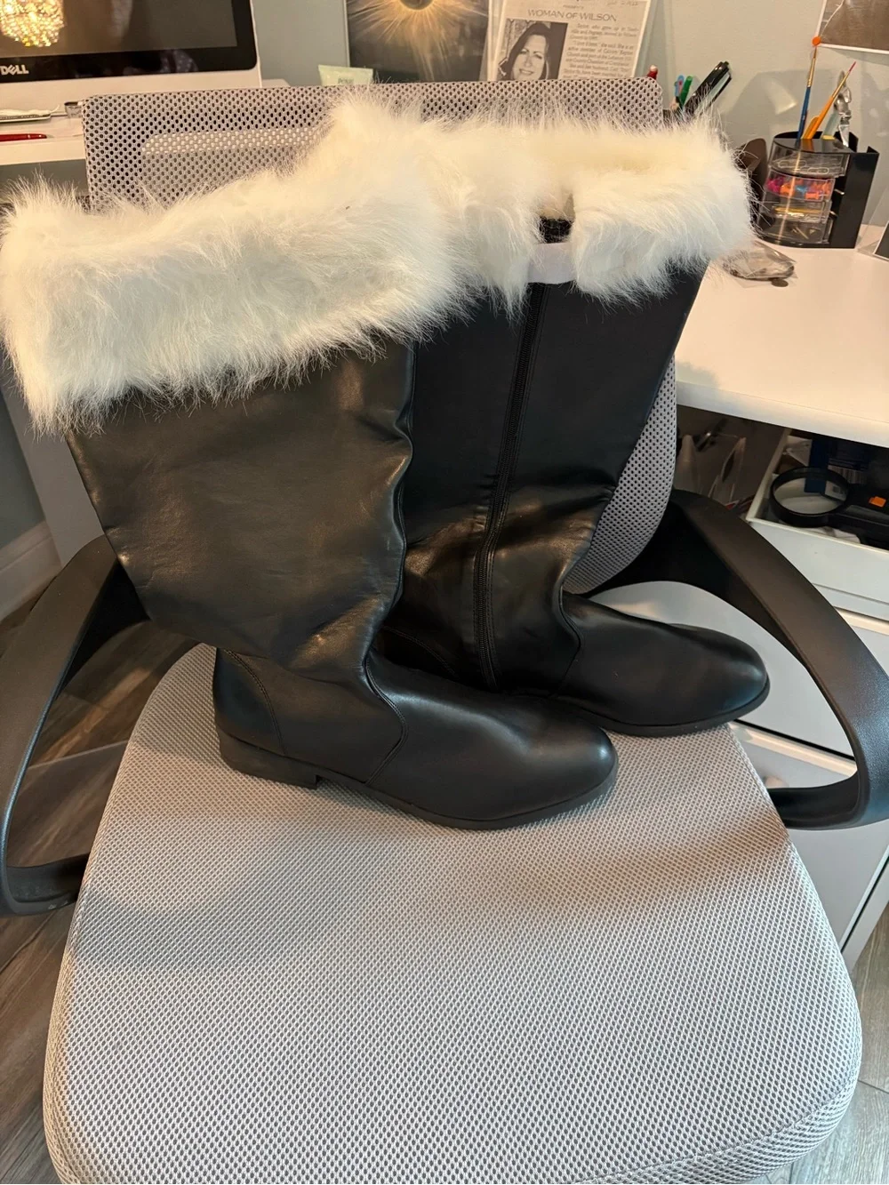 Men’s Santa boots xl black with faux fur ,  Faux Leather Boots
